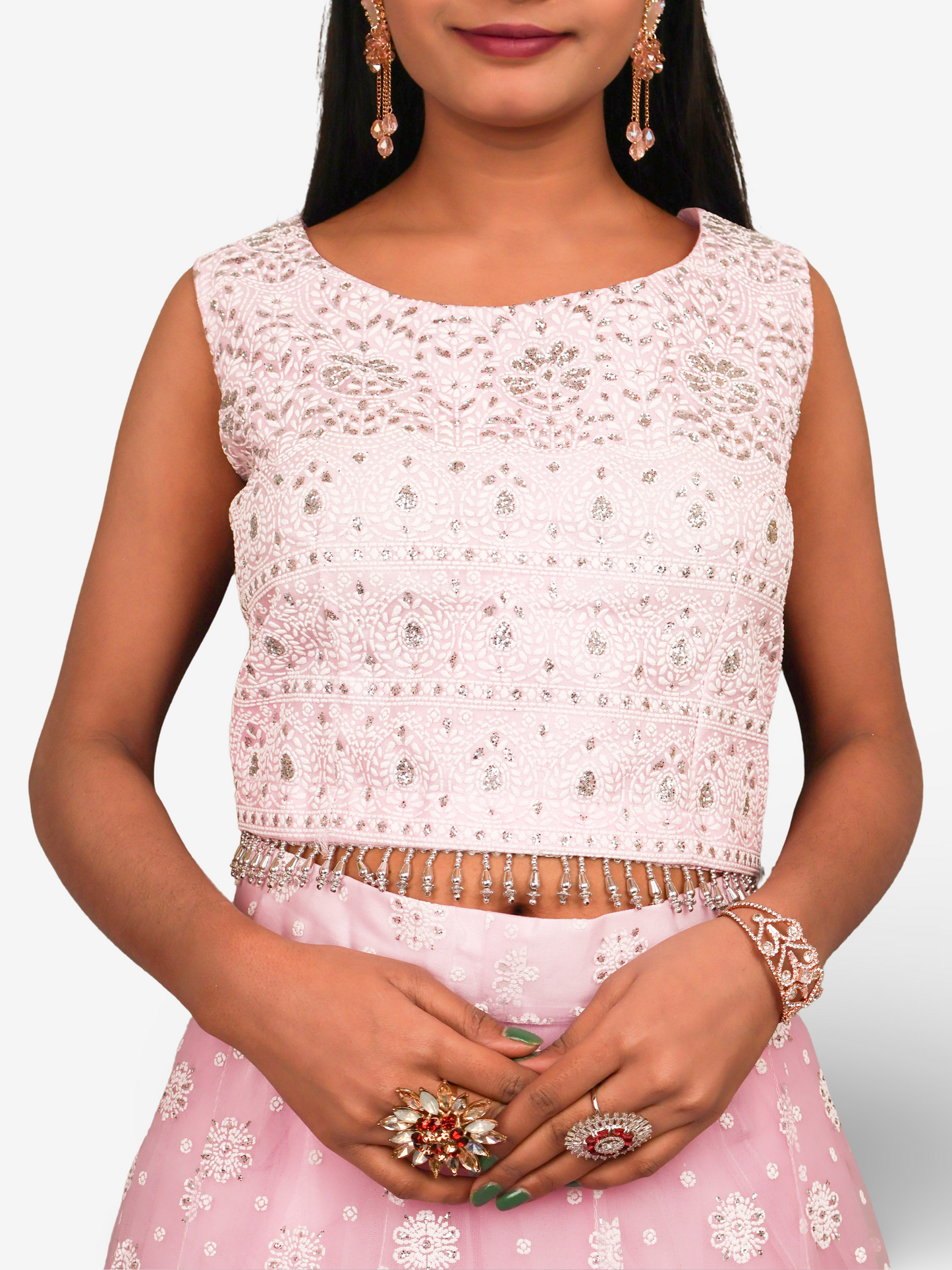 Embellished Flared Lehenga Choli Set with Dupatta by Shreekama-4