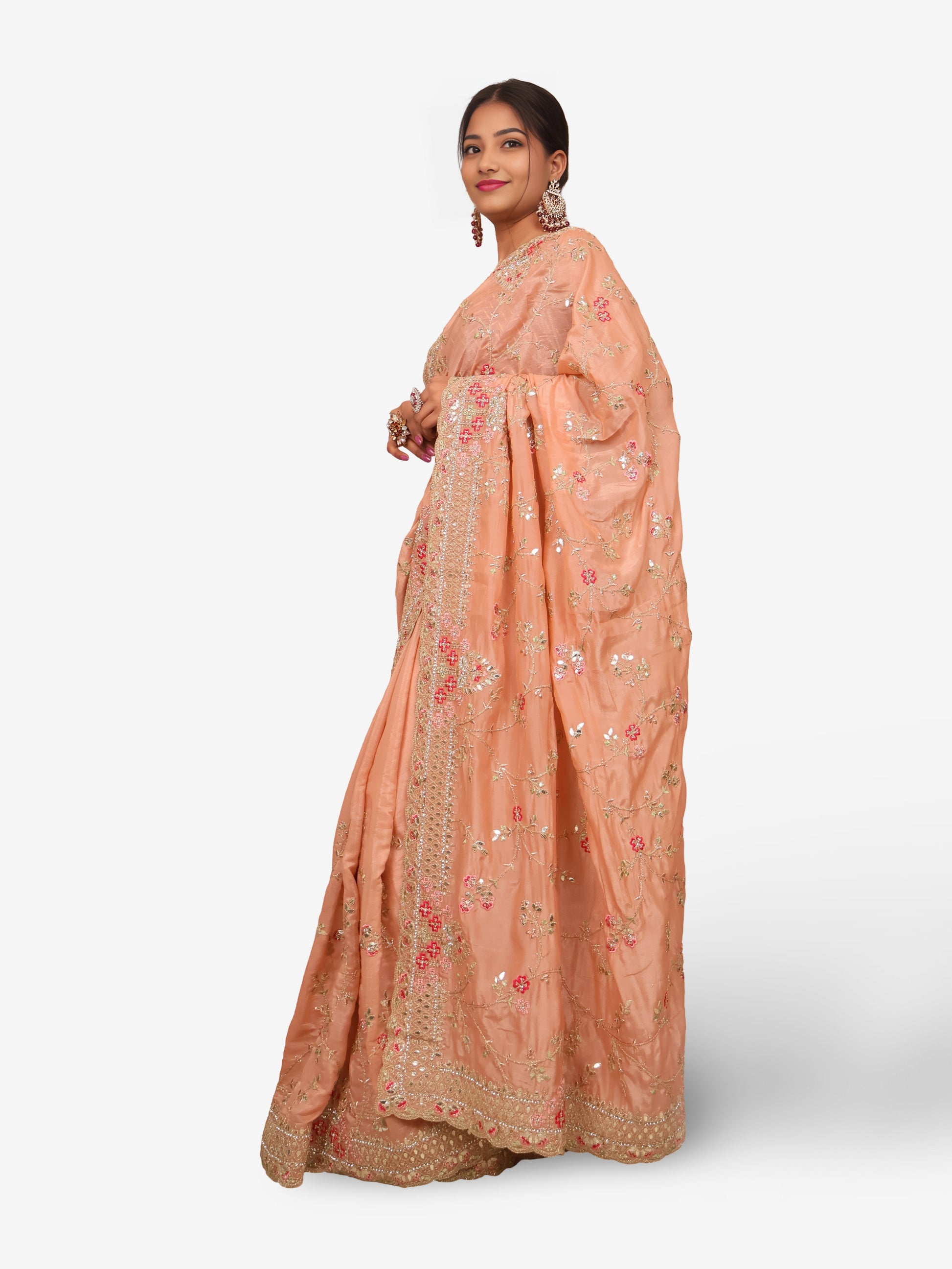 Designer Saree with Heavy Embroidery & Zari Thread Work by Shreekama-1